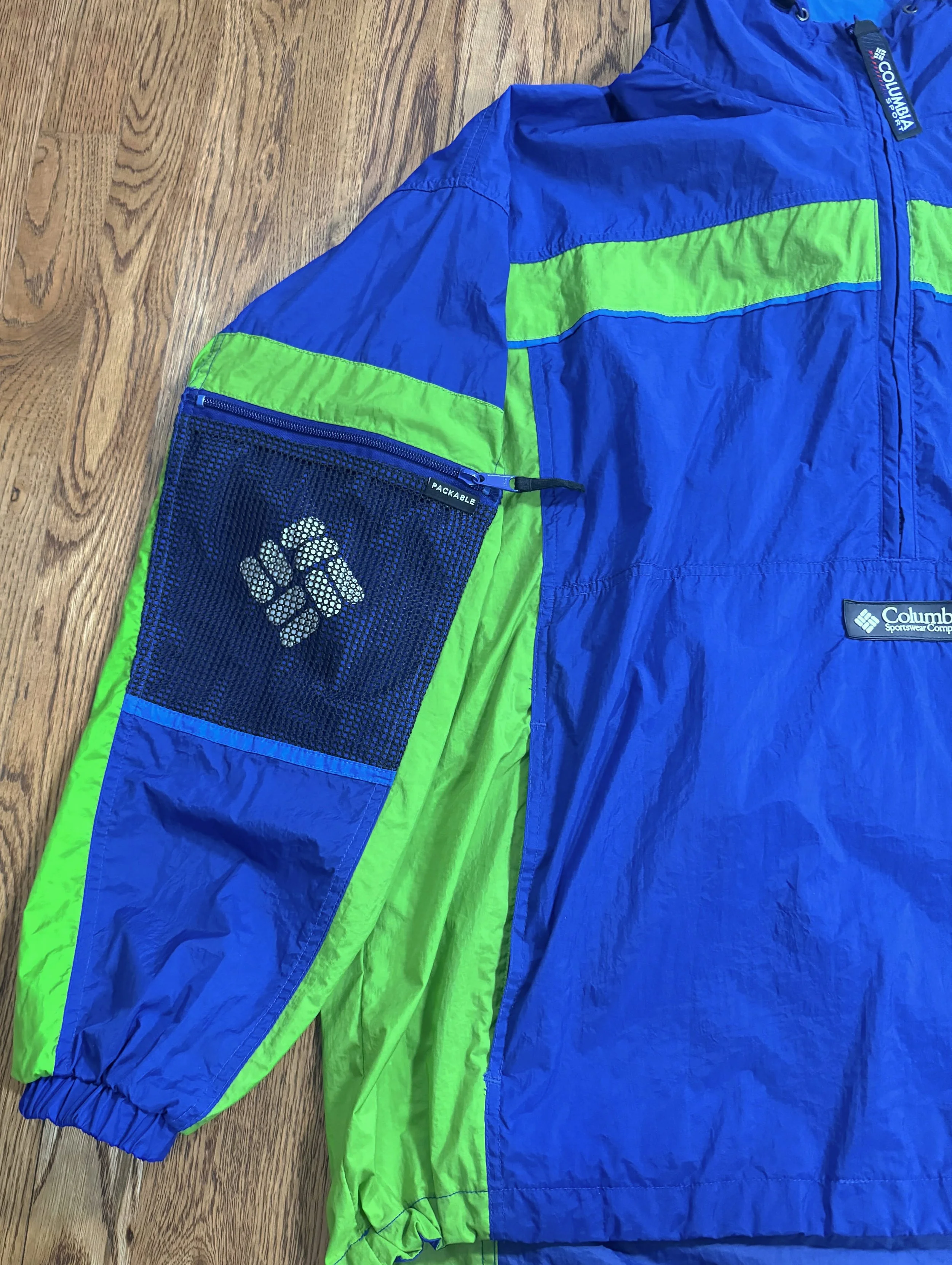 90s Columbia ジャケット 水色 Vintage Columbia Sport Blue / Neon 1/2 Zip Windbreaker (Size